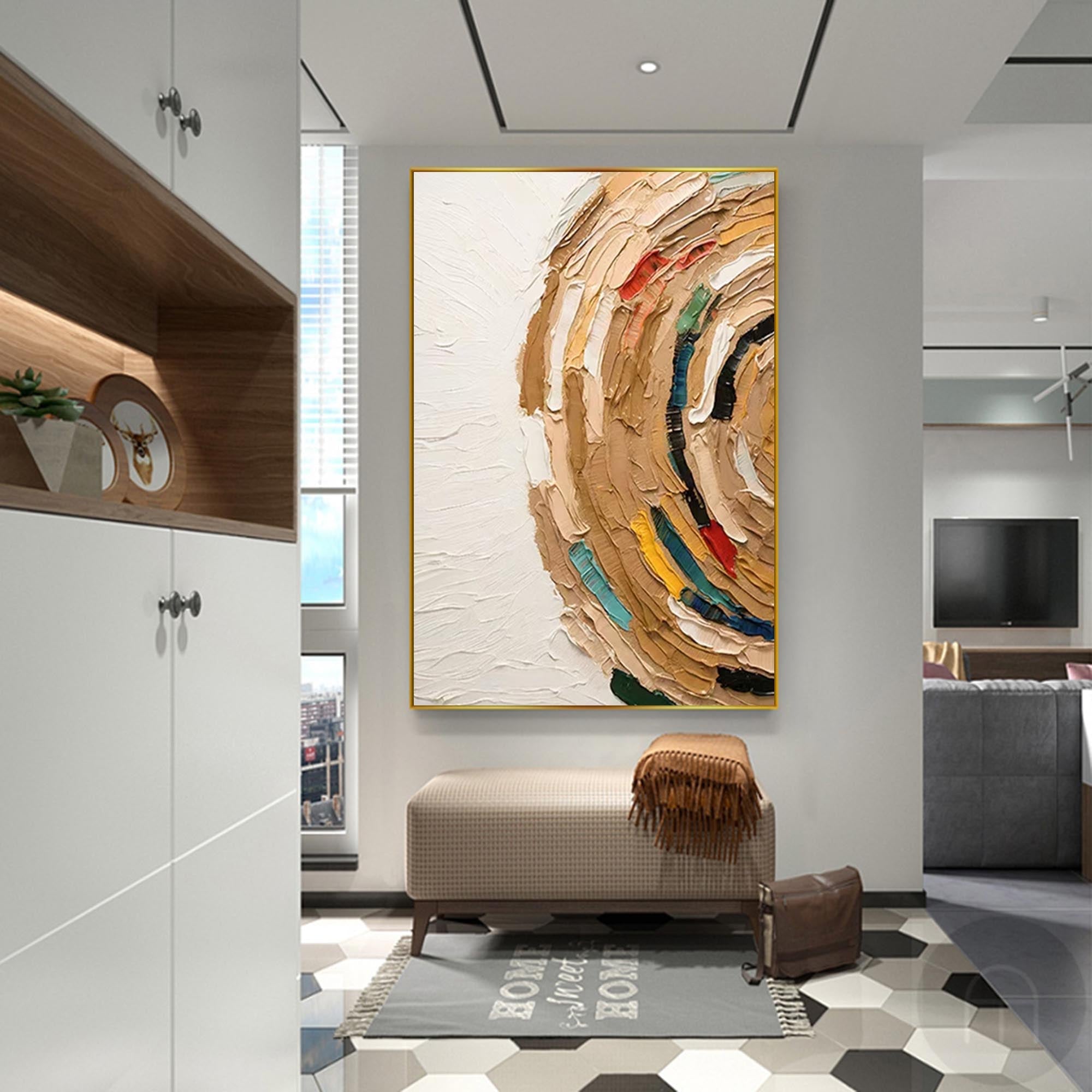 3D Textured Circular Painting Warm Neutrals