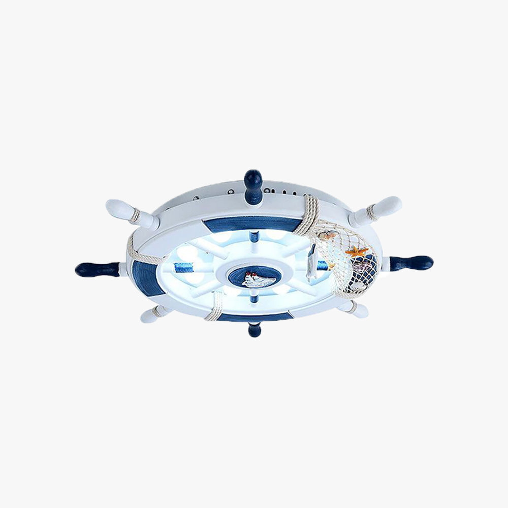 Aria Modern Rudder Metal Flush Mount Ceiling Light, White/Blue For Kids
