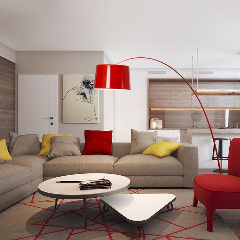 Eryn Floor Lamp Cool Modern, Metal Arc, Black/White/Red/Blue, Bedroom