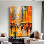 Impasto Cityscape Painting Vibrant Orange & Yellow