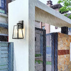 Austin Retro Black Industrial Lantern Wall Lamp, Metal & Glass