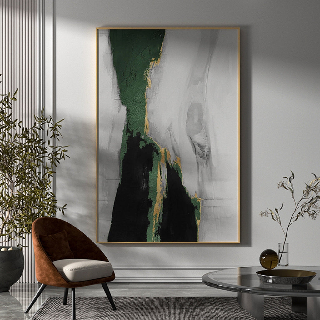 Emerald & Gold Abstract Painting Vertical Luxury