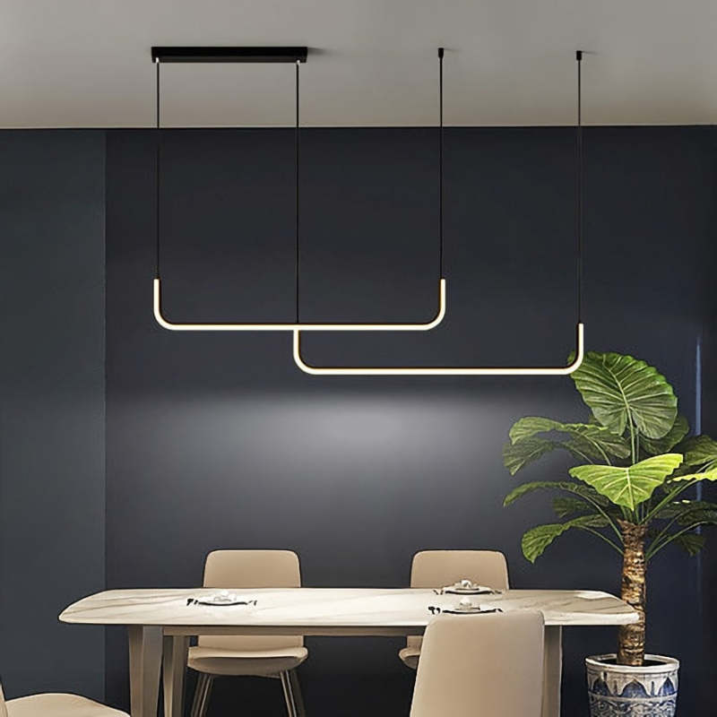 Clen Modern Linear Pendant Light Double Frame, Black/Gold