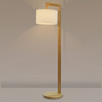 Ozawa Japanese Right Angle Arm Floor Lamp, Beige, Wood/Fabric