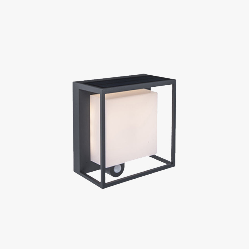 Ray Modern Rectangular Sensor Solar Powered Outdoor Wall Lamp, Black