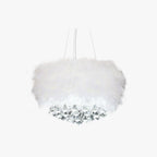 O'Moore Modern Luxury Round Chandelier, Feather/Crystal, White