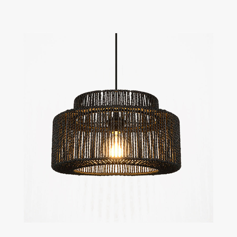 Muto Farmhouse Retro Rustic Drum Hanging Pendant Light, Black
