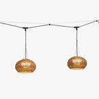 Ray Retro Lantern Gold Pendant Light, Bamboo/