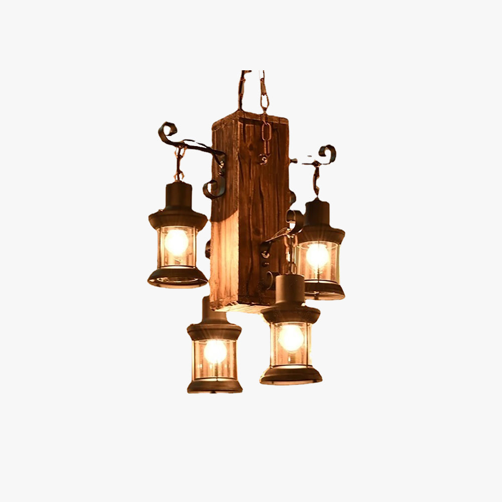 Epoch Vintage Rectangular Metal/Wood Hanging Pendant Light，Wood