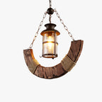 Epoch Retro Rustic Arc Metal/Wood Lantern Glass Pendant Light