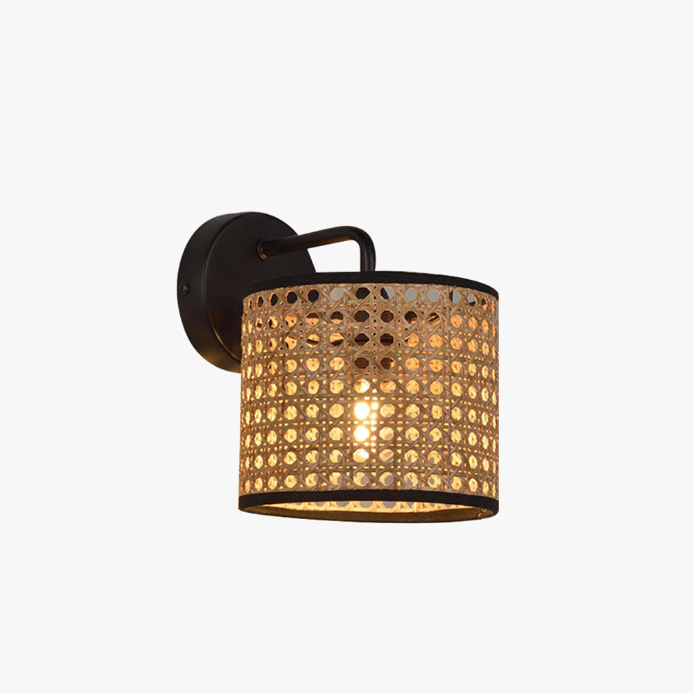 Muto Rustic Cylindrical Rattan/Metal Wall Lamp, Brown