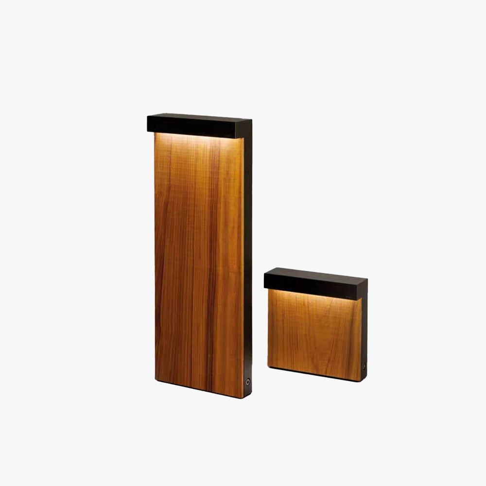 Ray Modern Metal Rectangular Outdoor Path Light, Wood