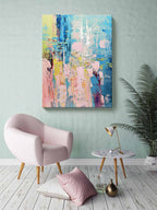 Vibrant Impasto Oil Painting Blue Pink Yellow