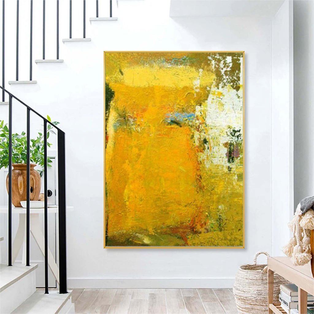 Vibrant Yellow Abstract Oil Painting Bold Impasto Texture