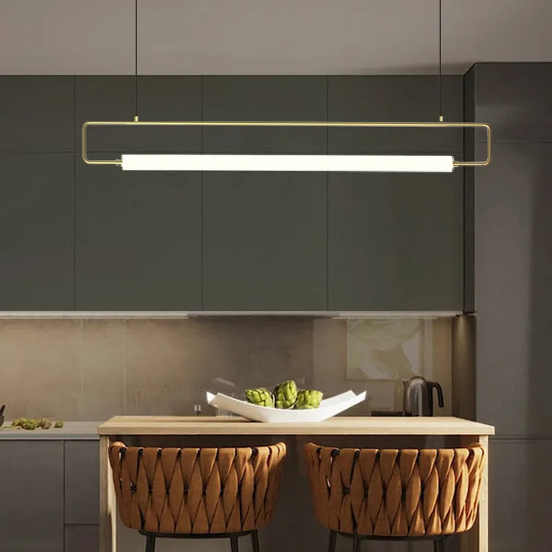 Arisha Modern Minimalist Rectangular Linear Pendant Light, Gold/Black