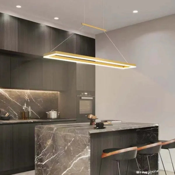Gloen Modern Rectangular Hanging Pendant Light, Gold/Coffee