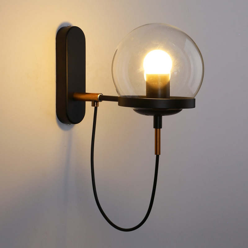 Silva Rustic Retro Glass Globe Wall Lamp, Black/Bronze