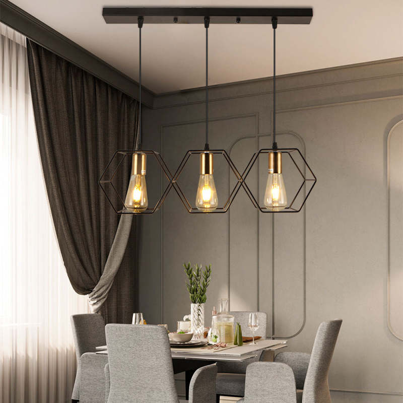 Arisha Rustic Farmhouse Geometry  3/5 Light Pendant Light, Black