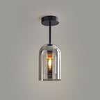 Valentina Modern Cylinder Semi-Flush Mount Clear Glass Ceiling Light, Cognac/Grey