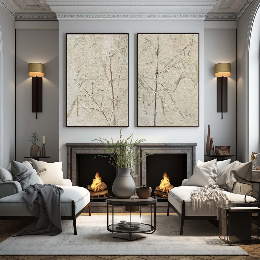 Wabi-Sabi Bamboo Diptych Bas-Relief Painting Set