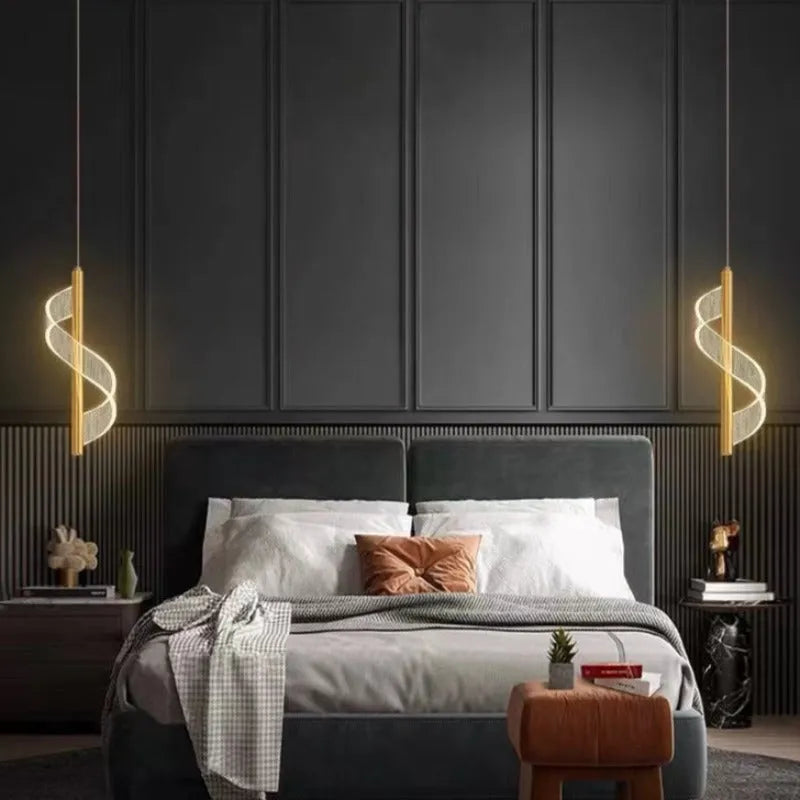 Zeva Vintage Golden Ribbon Pendant Light, Metal/