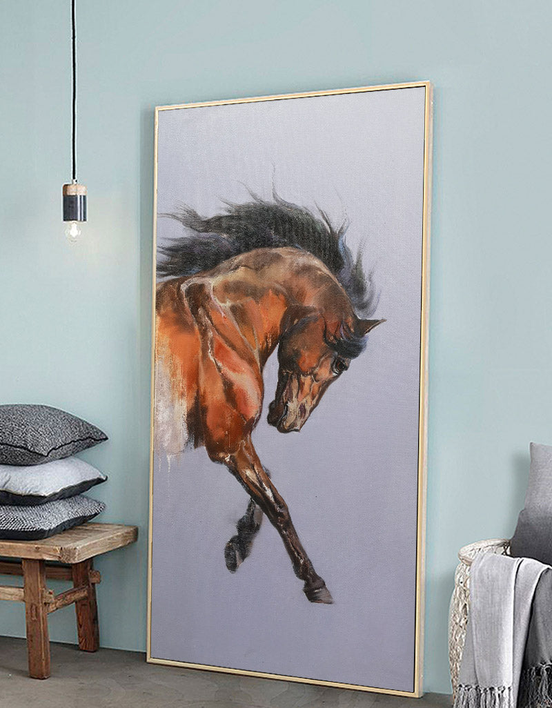 Chestnut Horse Dynamic Oil Painting