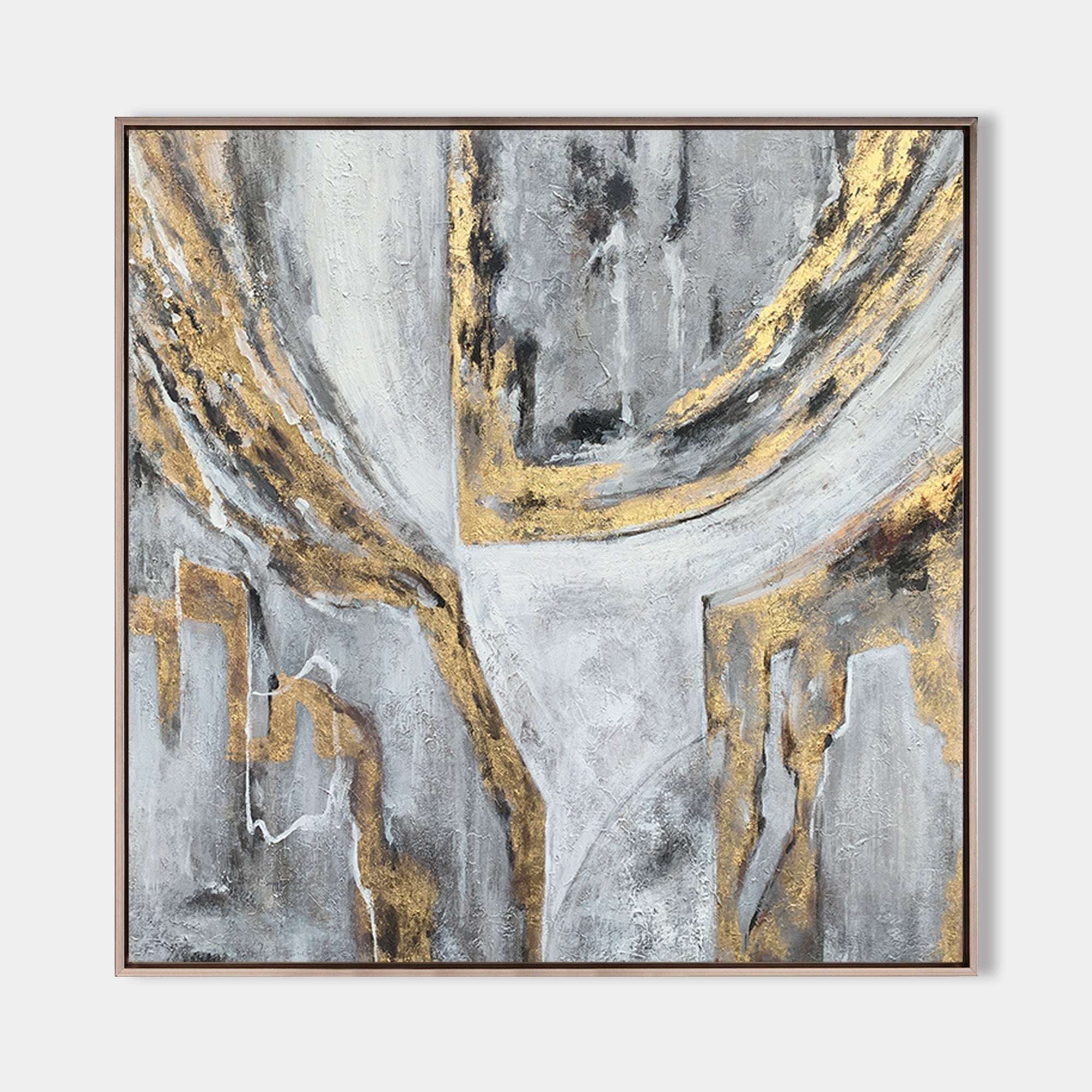 Gray Gold Abstract Oil Painting