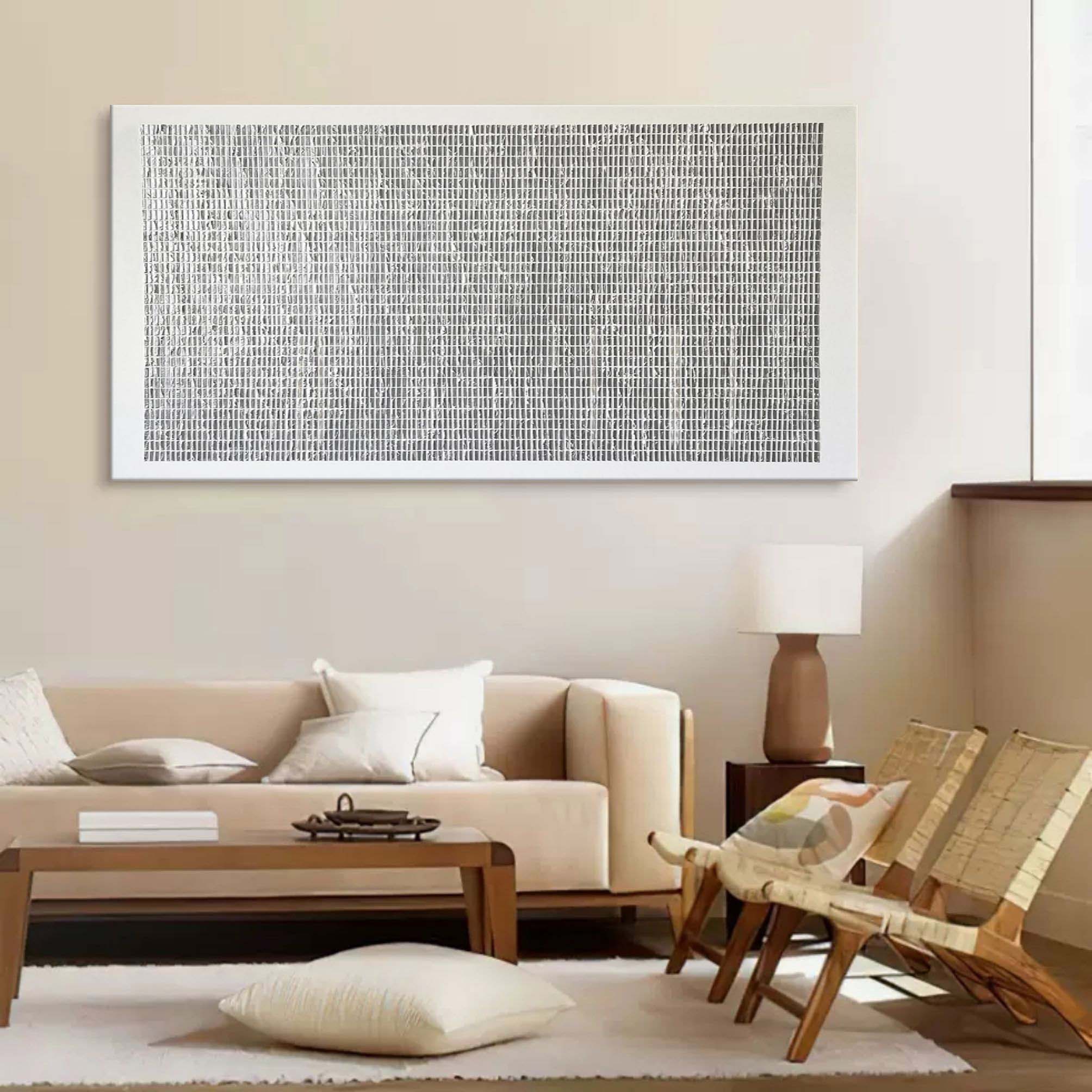 Textured Grid Painting Black White Neutral