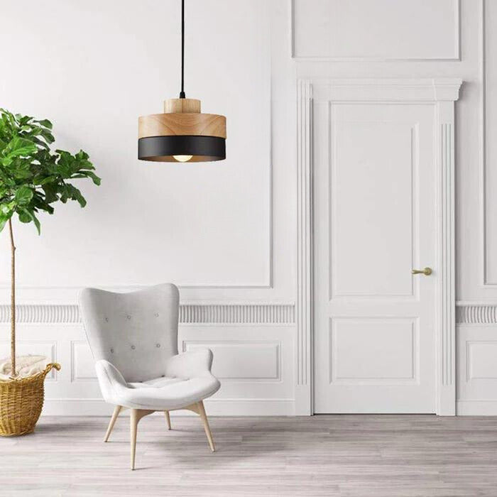 Aria Minimalist Black & White Wood Geometric Pendant Light