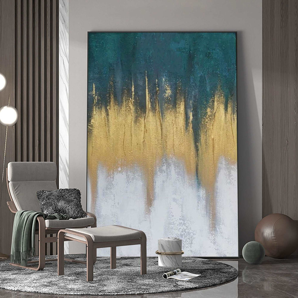 Teal & Gold Abstract Painting Vertical Luxury