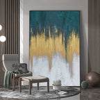 Teal & Gold Abstract Painting Vertical Luxury