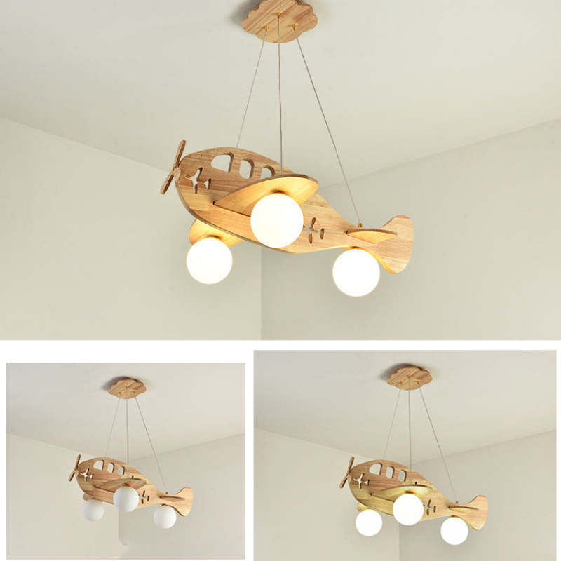Arisha Vintage Airplane Shape Pendant Light, Wood
