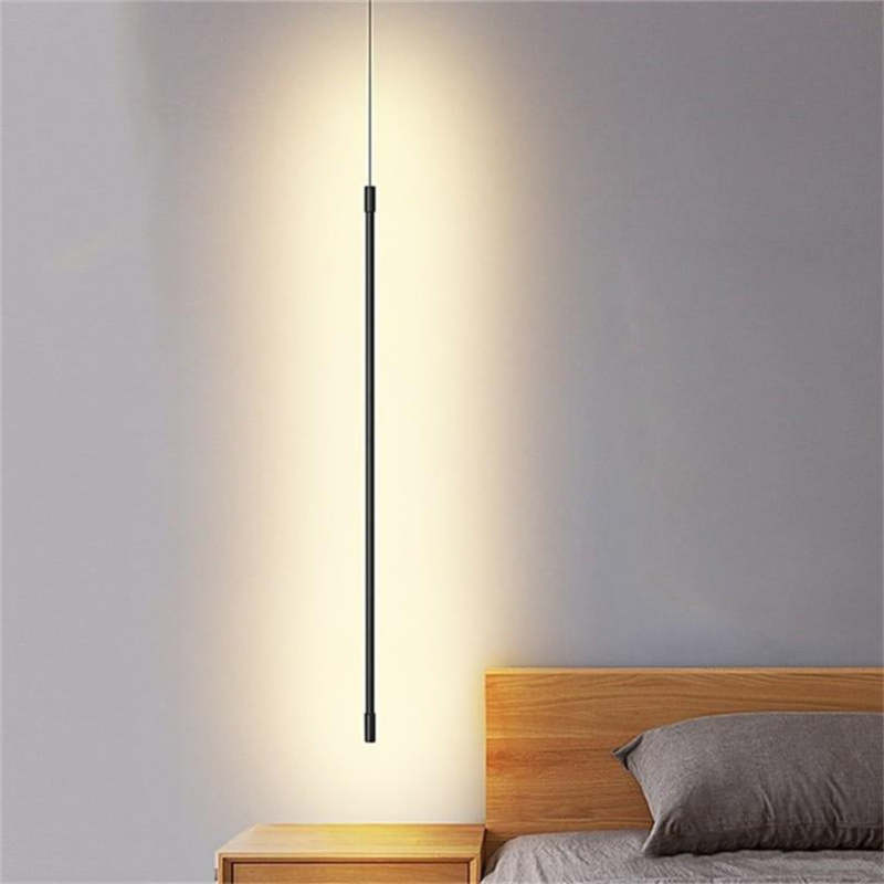 Erix Minimalist Linear Pendant Light Bedside, Black