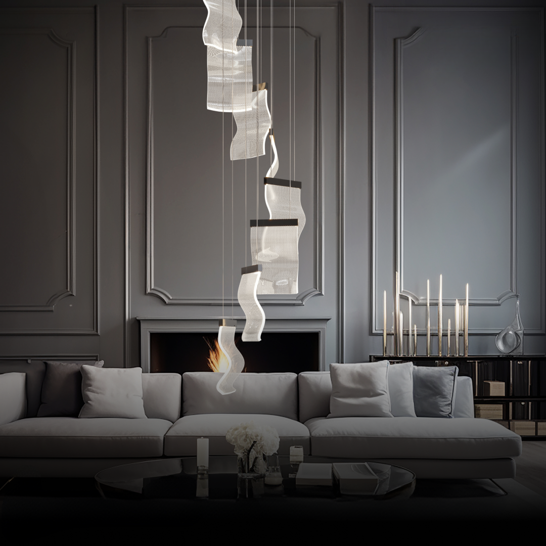 Kristy Industrial Chandelier Wave /Metal Gold Bedroom/Living Room