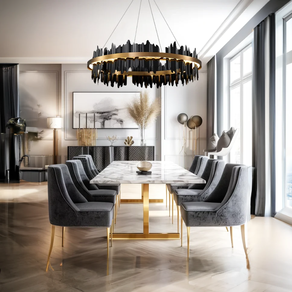 Kristy Industrial Chandelier Cylindrical Metal Black Gold Living Room
