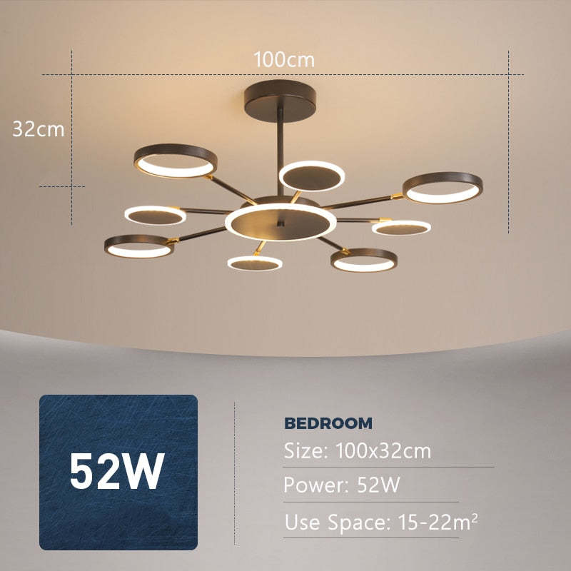 Arisha Modern Led Chandelier, Geometric, Black Dimmable