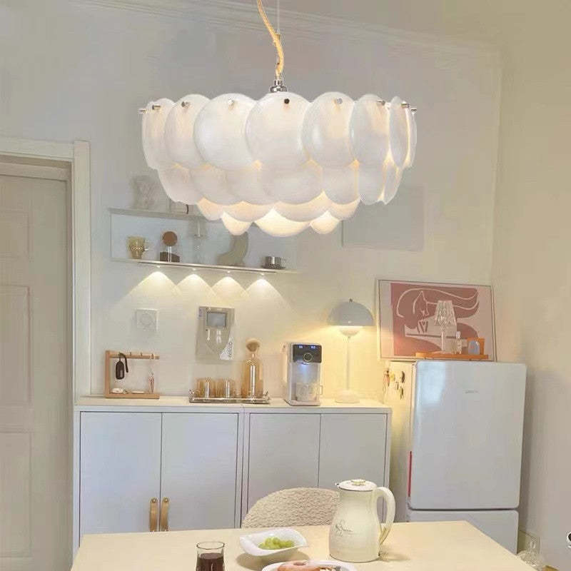 Arisha Wihte Art Deco Chandelier Light Fixture, Ceramic Leaf & Metal