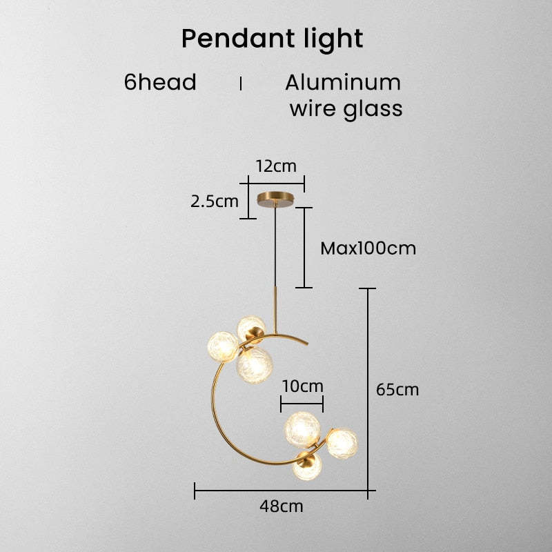 Valentina Modern Glass Globe Pendant Light, Metal & Glass, 3 Style
