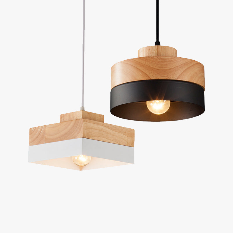 Aria Minimalist Black & White Wood Geometric Pendant Light