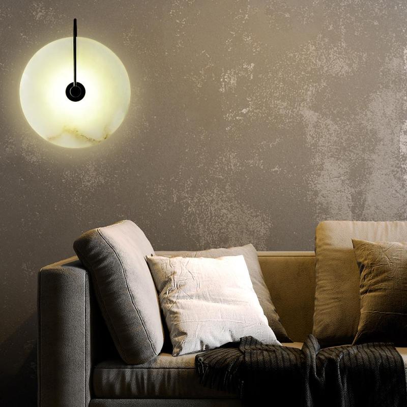 Arisha Round Bedside Wall Light, Artificial Marble, Gold & Black