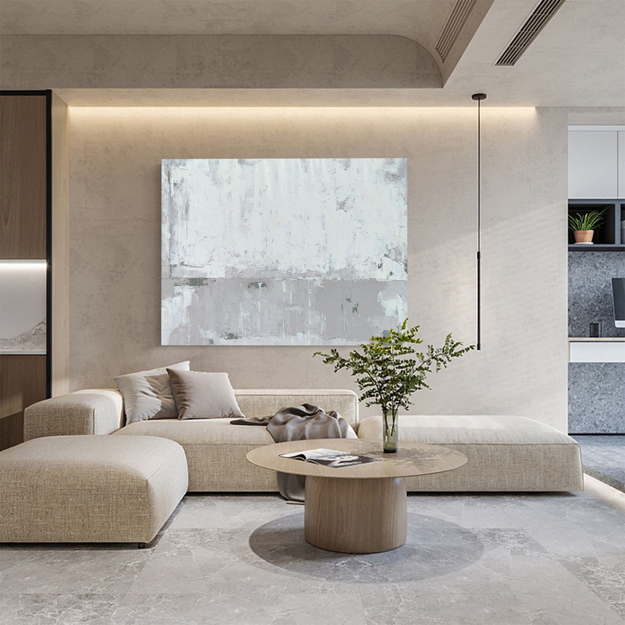 Minimalist Gray Block Painting Horizontal Modern