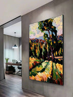 Impasto Painting Vibrant Countryside Scenery Painting