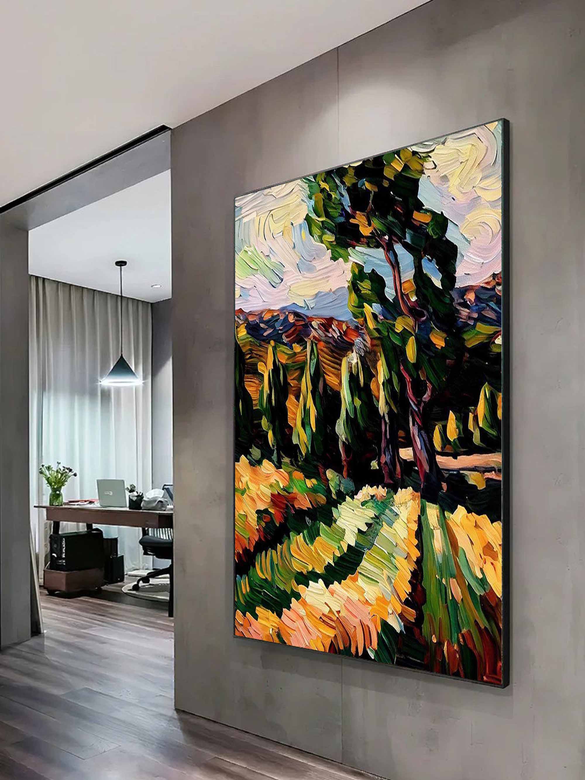 Impasto Painting Vibrant Countryside Scenery Painting
