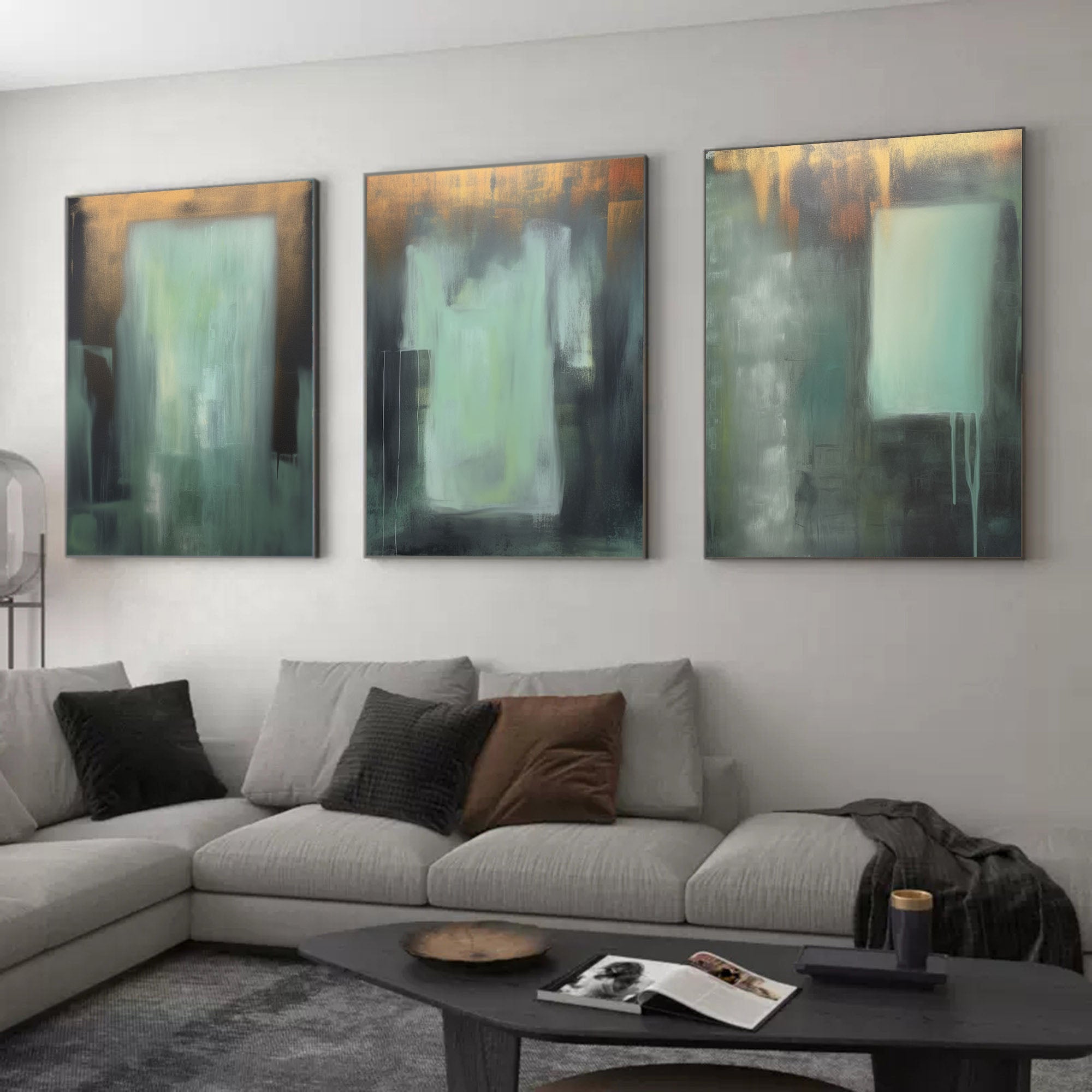 Gold Abstract Triptych Oil Painting Set