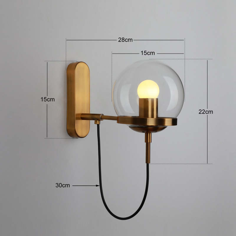 Silva Rustic Retro Glass Globe Wall Lamp, Black/Bronze