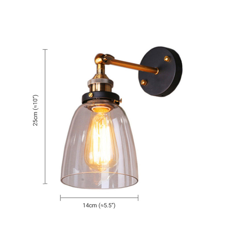 Arisha Retro Vintage Wall Mounted Lamp, Metal & Glass