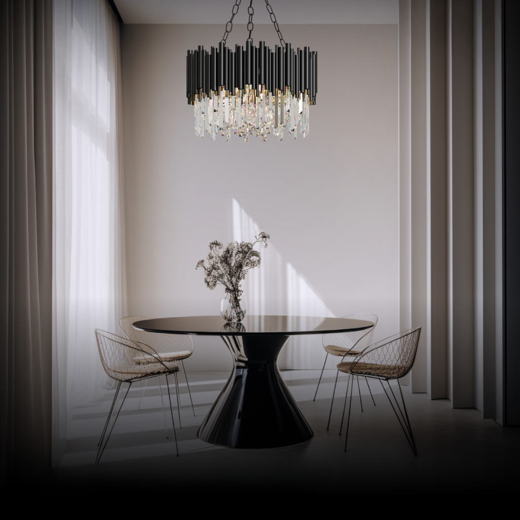 Kristy Industrial Cylindrical Crystal/Metal Chandeliers Black Living Room