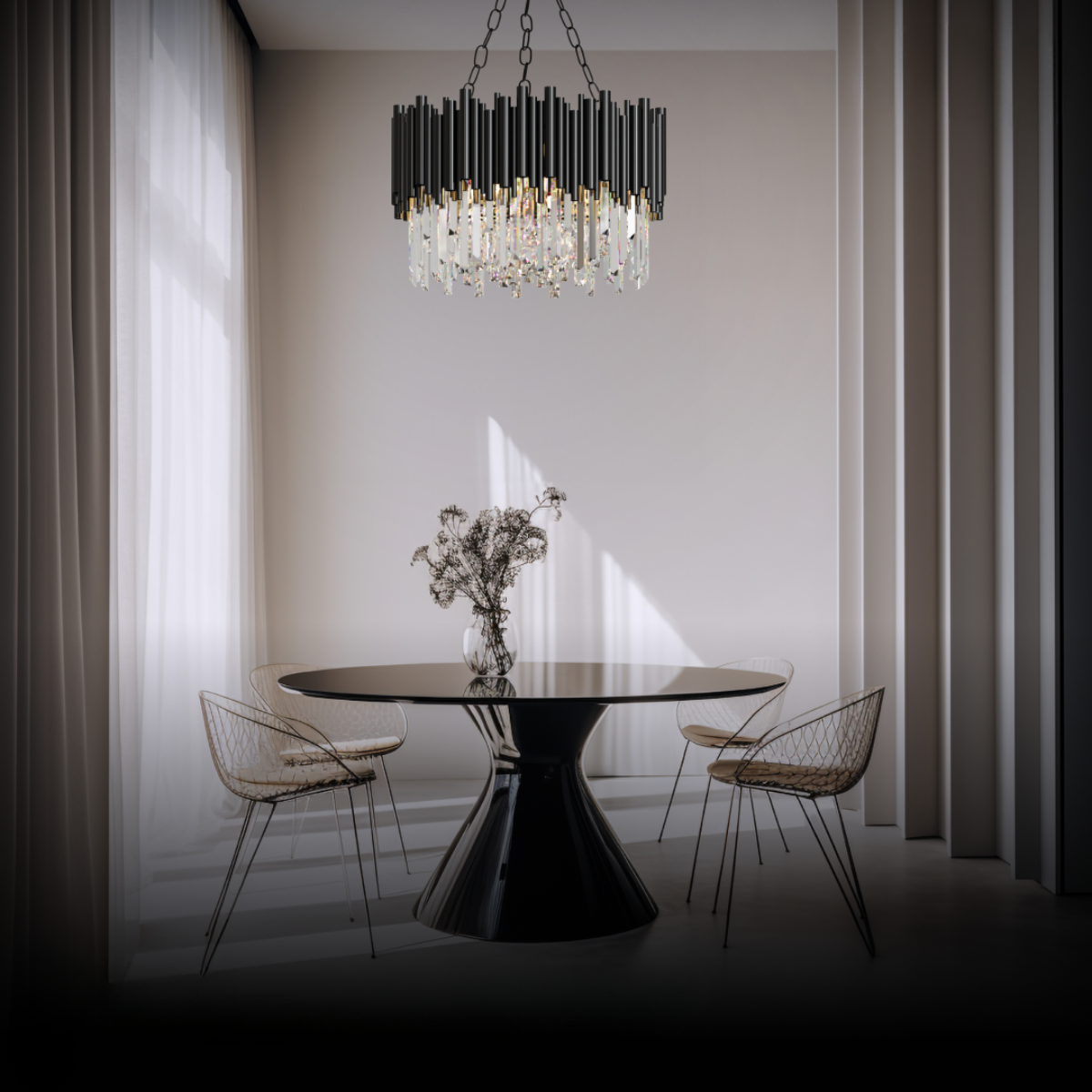 Kristy Industrial Cylindrical Crystal/Metal Chandeliers Black Living Room
