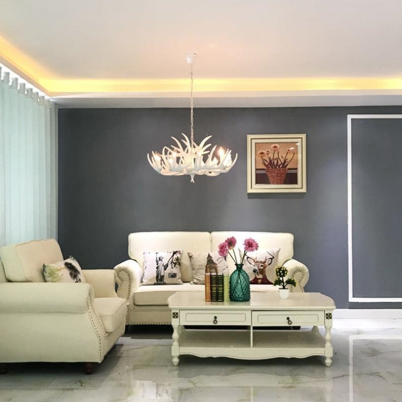 Silva Retro Deer Antlers Candle light Horn Resin Chandelier