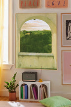 Arched Window View Painting Green Landscape